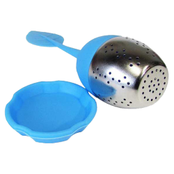 blue tea infuser with drip tray